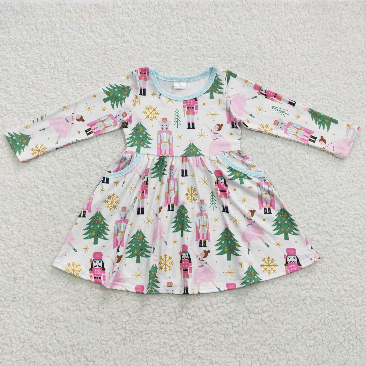 GLD0245 Pink Christmas soldier print girls knee length dress