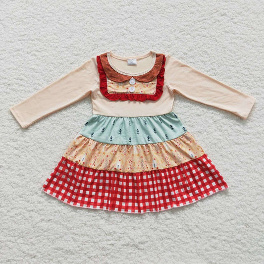 GLD0246 Girls ruffles patchwork long sleeve fall dress