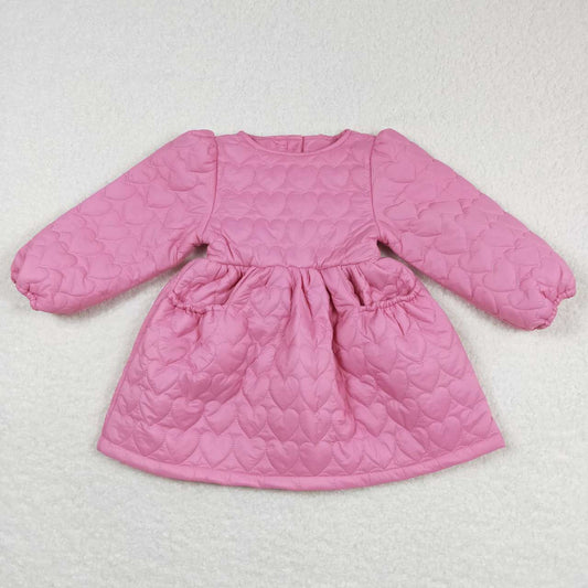 GLD0269  Girls Pink Heart Pockets Cotton Wadded Jacket Knee Length Dress