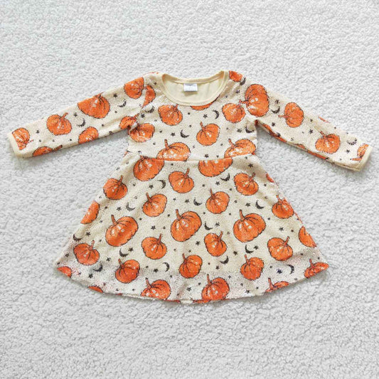 GLD0271 Fall pumpkin sequin knee length dress