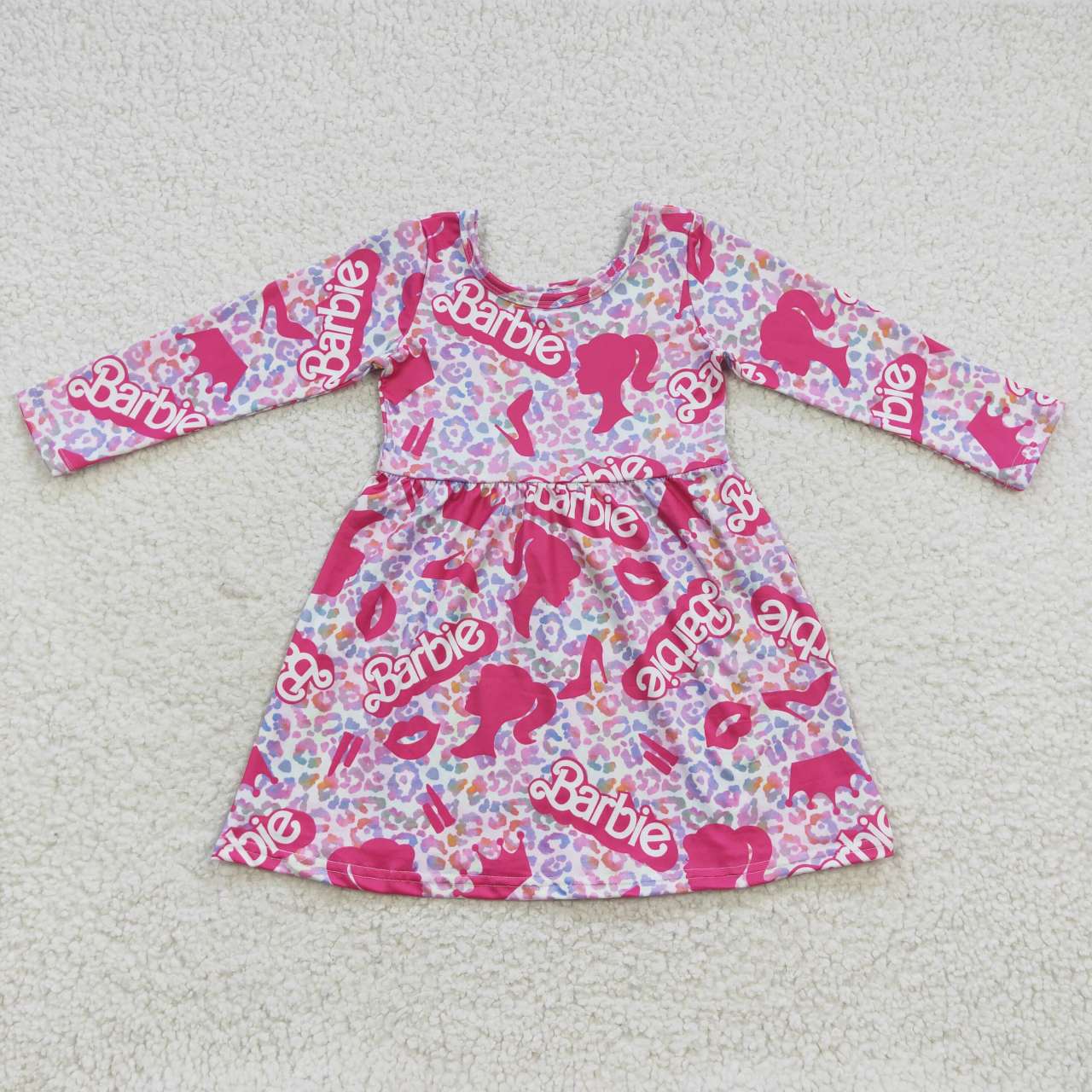 GLD0276  Hot pink BA leopard print girls knee length dress