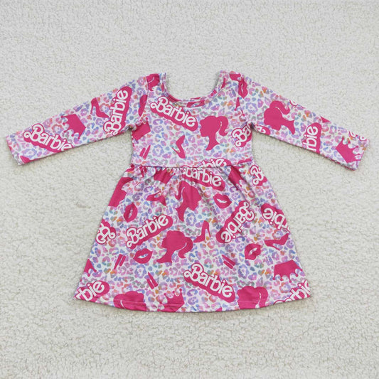 GLD0276  Hot pink BA leopard print girls knee length dress