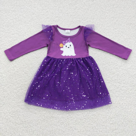 GLD0314 Cute ghost purple tulle girls Halloween dress