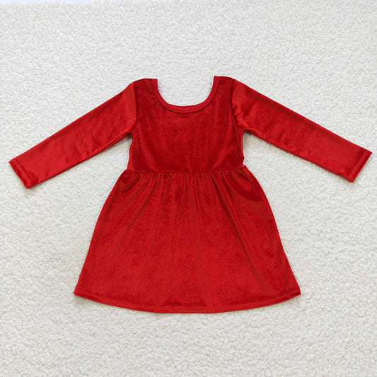 GLD0335 Red velvet knee length dress