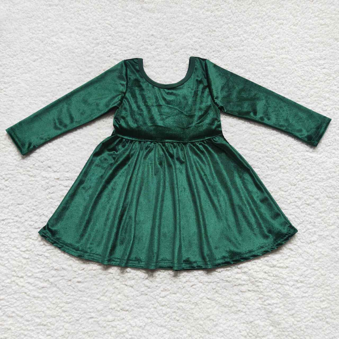 GLD0336 Green velvet knee length Christmas dress