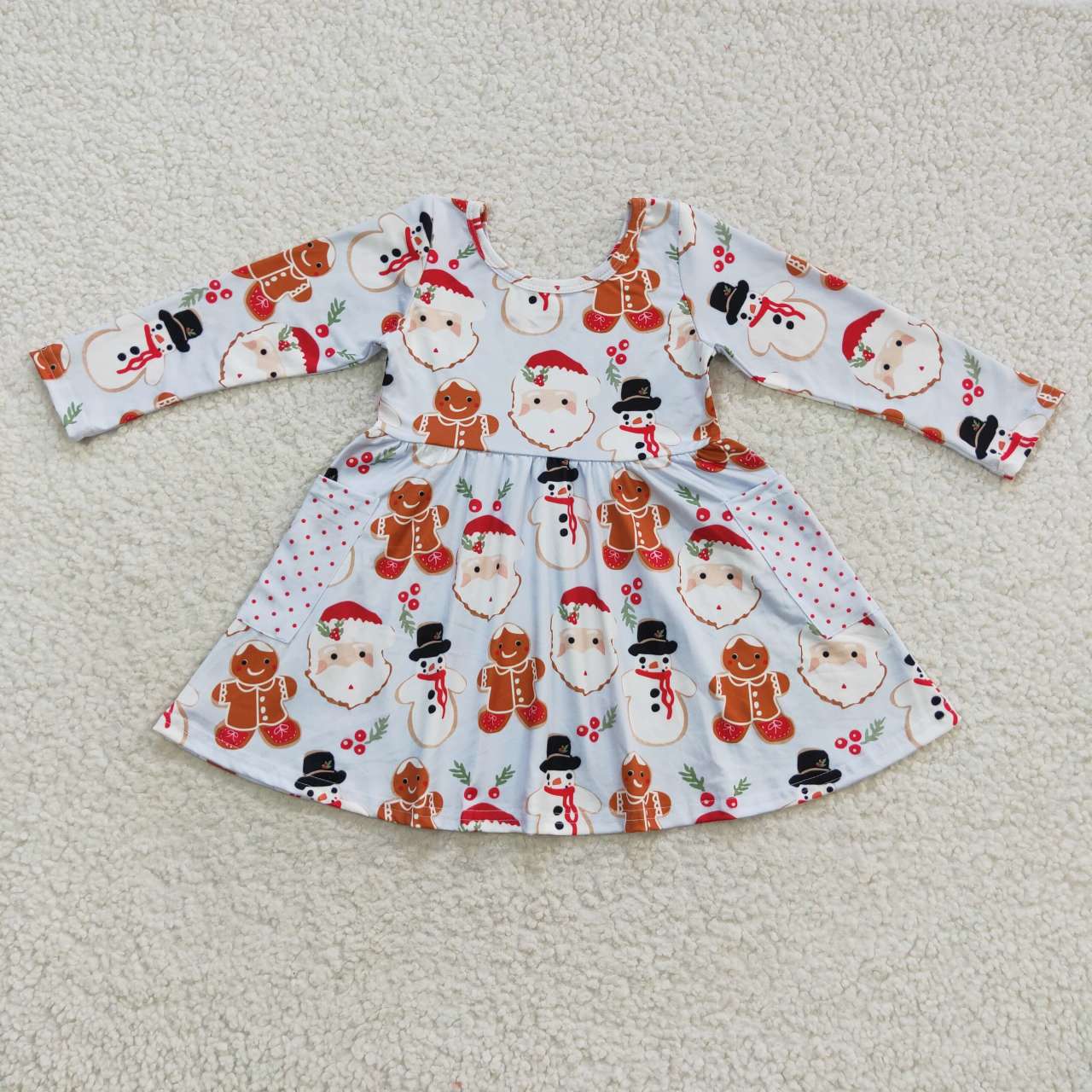 GLD0367 Santa snowman gingerbread knee length Christmas dress