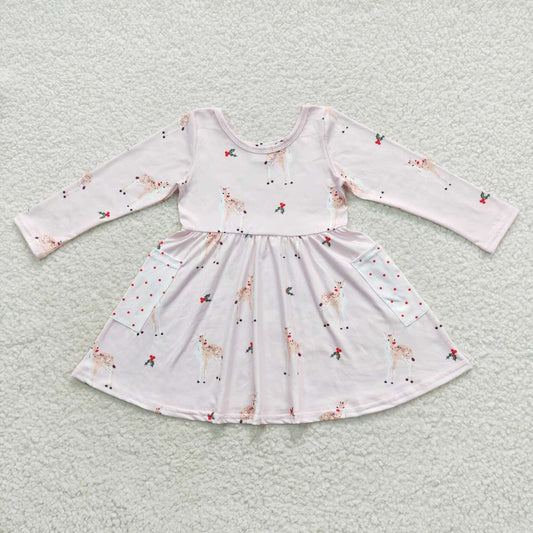 GLD0368 Pink deer knee length Christmas dress