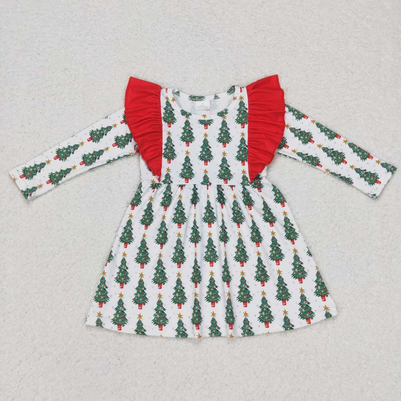 GLD0377 Christmas Tree Girls Ruffle Knee Length Dress