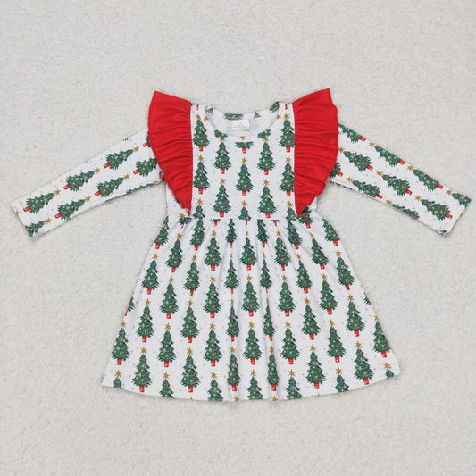 GLD0377 Christmas Tree Girls Ruffle Knee Length Dress