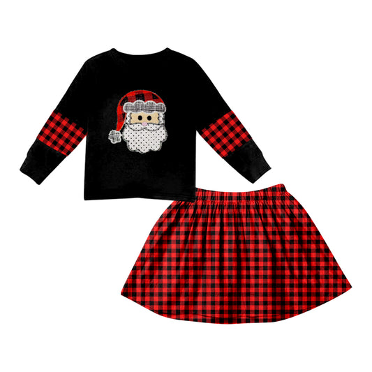 (Pre-order)GLD0382 Santa print girls skirts Christmas clothes set