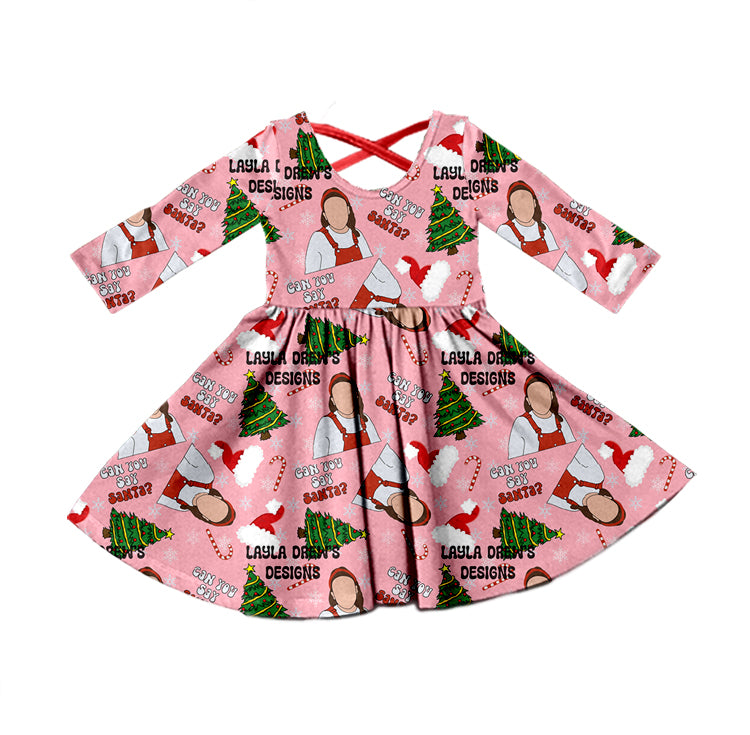 (Pre-order) GLD0385 Pink Christmas Cartoon Teacher Knee Length Dress