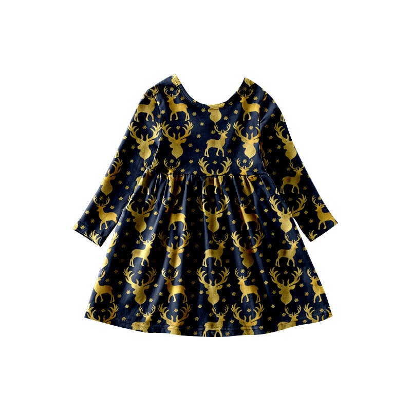 (Pre-order) GLD0386 Navy Christmas Dear Knee Length Dress