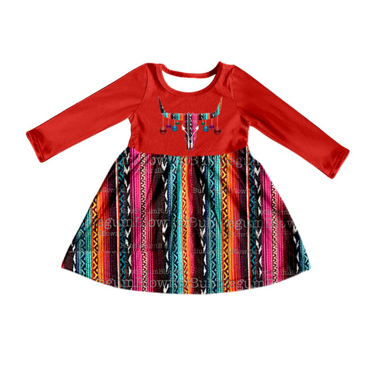 (Pre-order) GLD0400 Colorful Stripes Print Girls Western Knee Length Dress