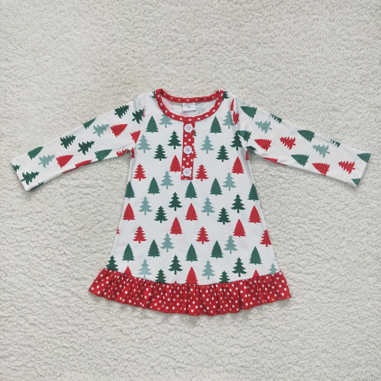 GLD0404 Christmas Tree Print Girls Knee Length Dress