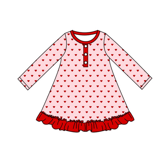 (Pre-order) GLD0425  Pink Heart Print Girls Valentine's Day Knee Length Dress