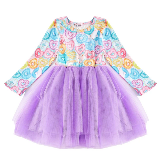 (Pre-order) GLD0428 Heart Donut Print Girls Knee Length Dress