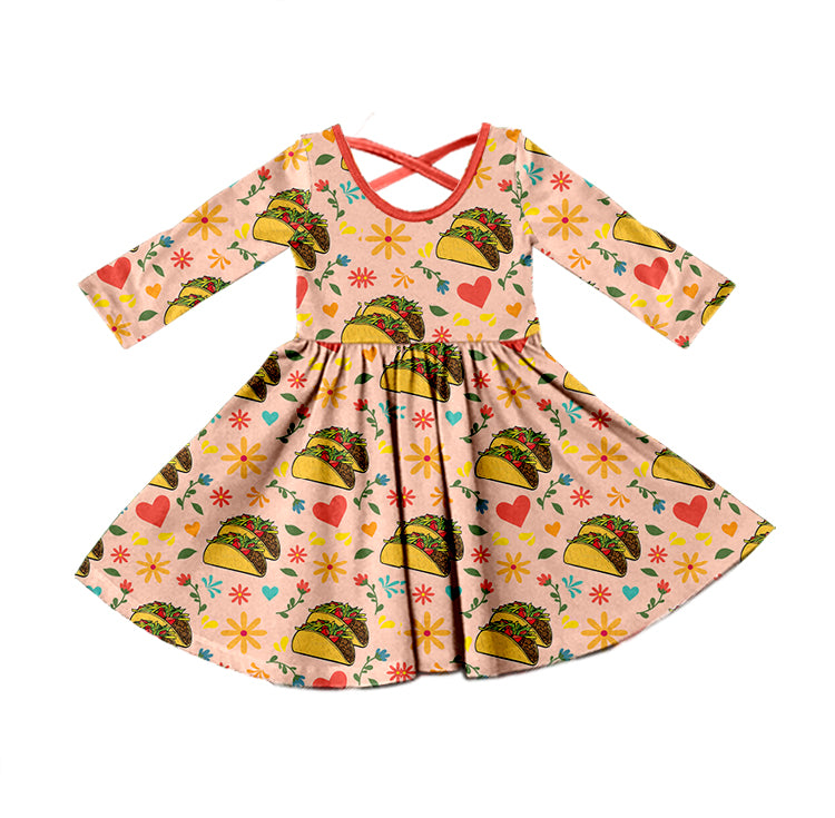 (Pre-order) GLD0431 Taco Heart Flowers Print Girls Knee Length Dress