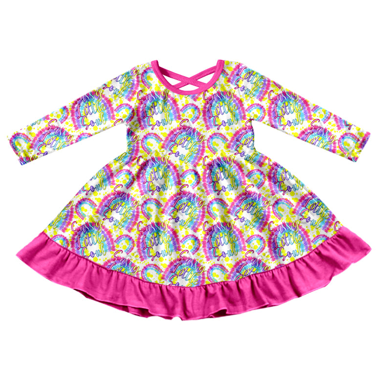 (Pre-order) GLD0437 Sassy Little Soul Tie-dye Rainbow Print Girls Knee Length Dress