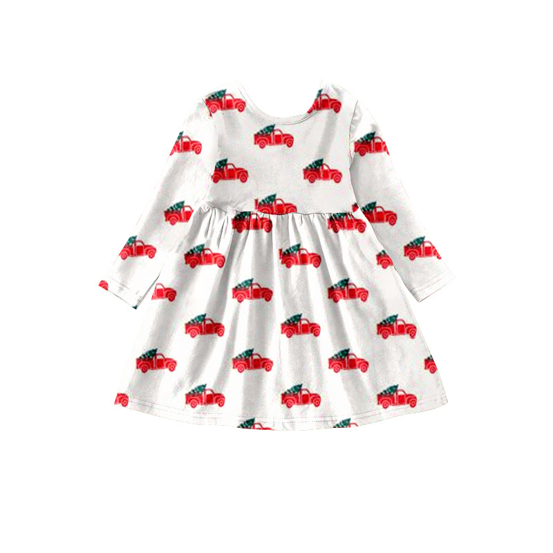 (Pre-order) GLD0441 Christmas Tree Truck Girls Knee Length Dress