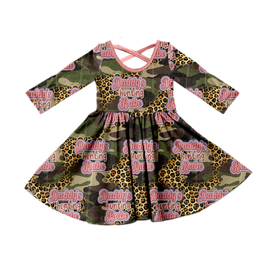 (Pre-order) GLD0451 Daddy's Hunting Babe Camo Leopard Print Girls Knee Length Dress