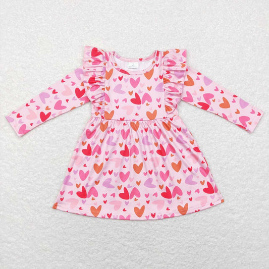 GLD0460 Pink Heart Print Girls Knee Length Valentine's Dress