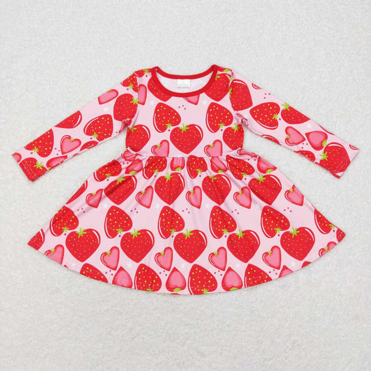 GLD0469 Strawberry Heart Print Girls Knee Length Valentine's Dress