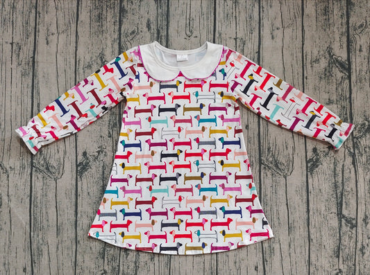 (Pre-order)GLD0471 Colorful Dog Print Knee Length Dress