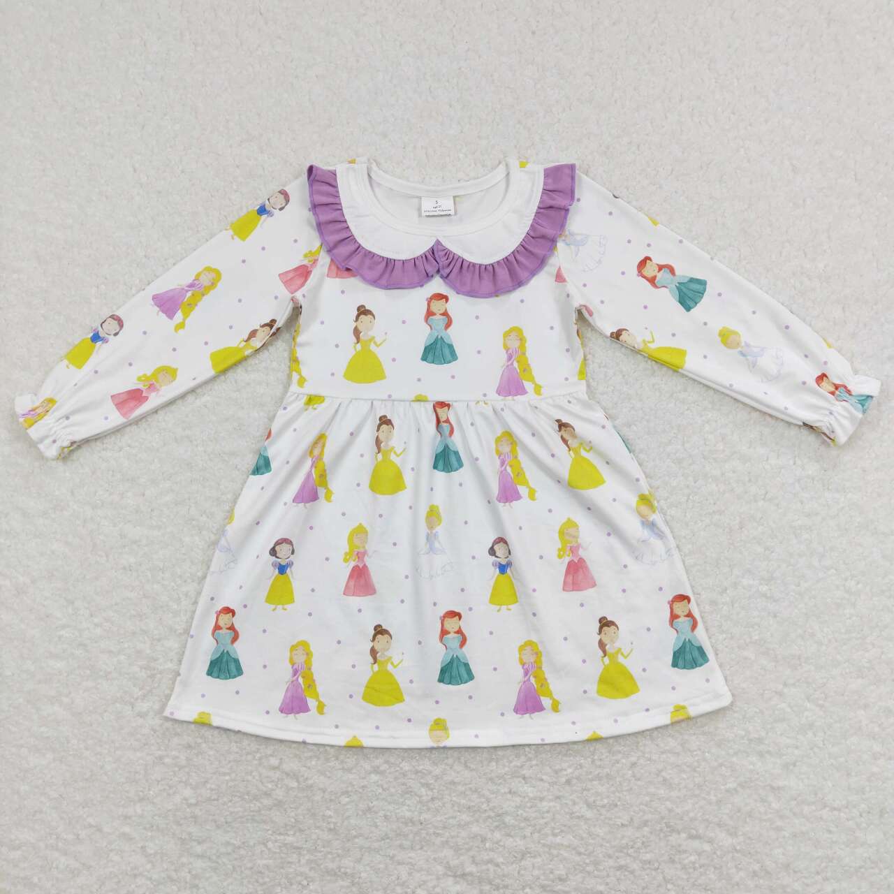 GLD0478 Cartoon Princess Print Girls Knee Length Dress