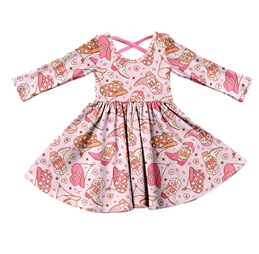 (Pre-order)GLD0486 Hat Boots Heart Print Girls Valentine's Dress
