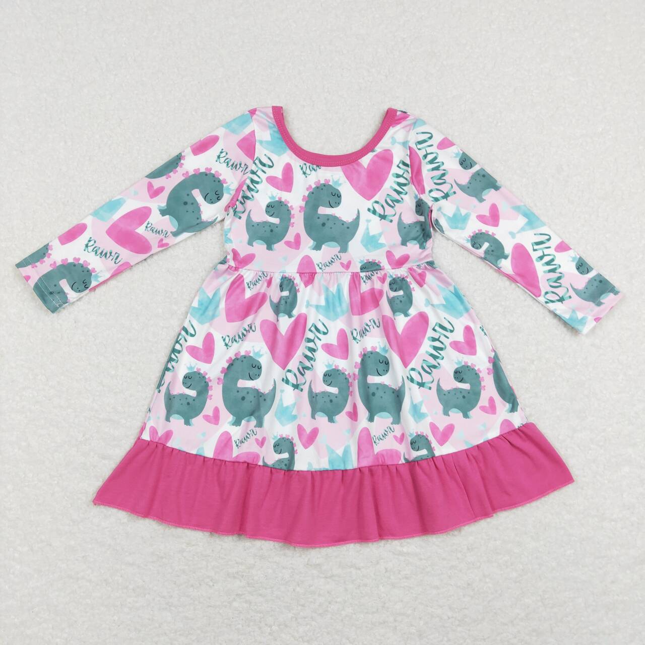 Dinosaur Heart Pink Print Sisters Valentine's Matching Clothes