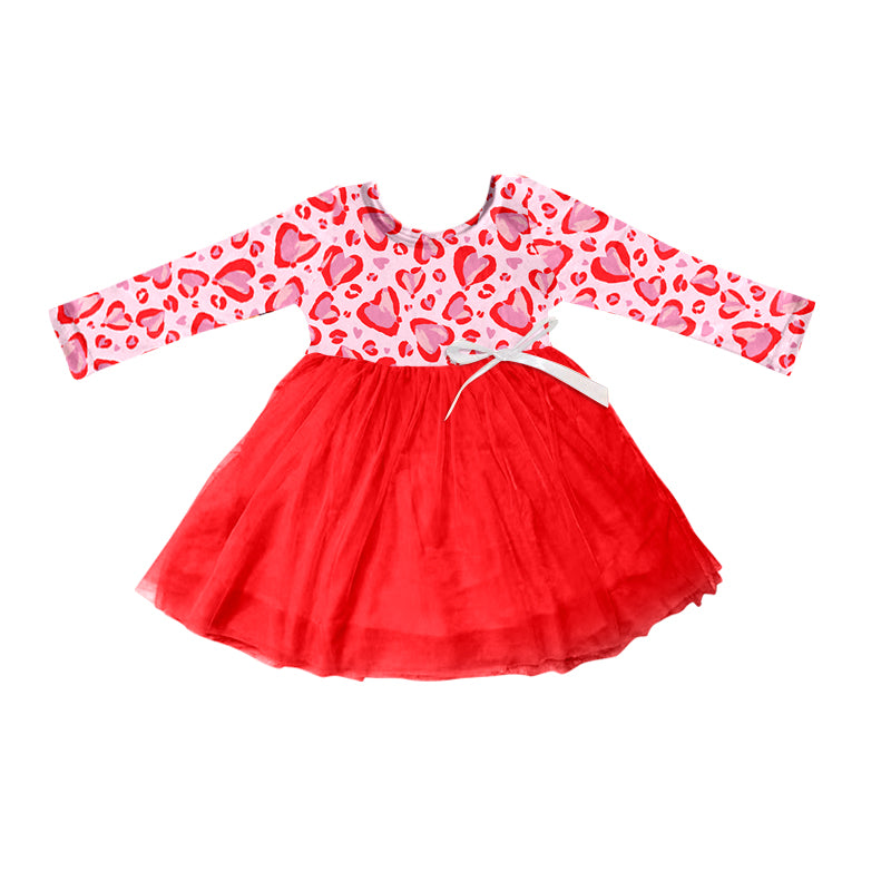 (Pre-order)GLD0493 Pink Heart Print Girls Valentine's Tulle Dress