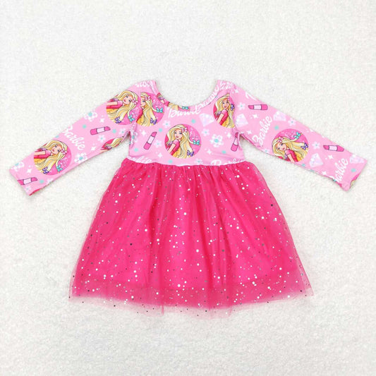 GLD0494 Pink BA Print Girls Tulle Knee Length Dress