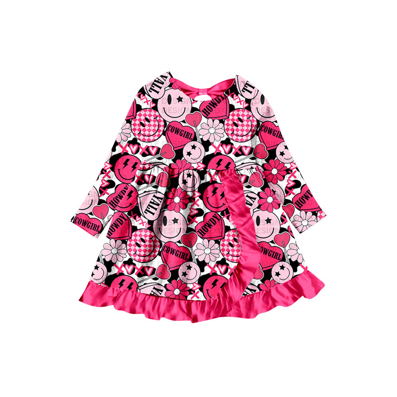 (Pre-order)GLD0501 Pink Heart Smiling Face XOXO Print Girls Valentine's Dress