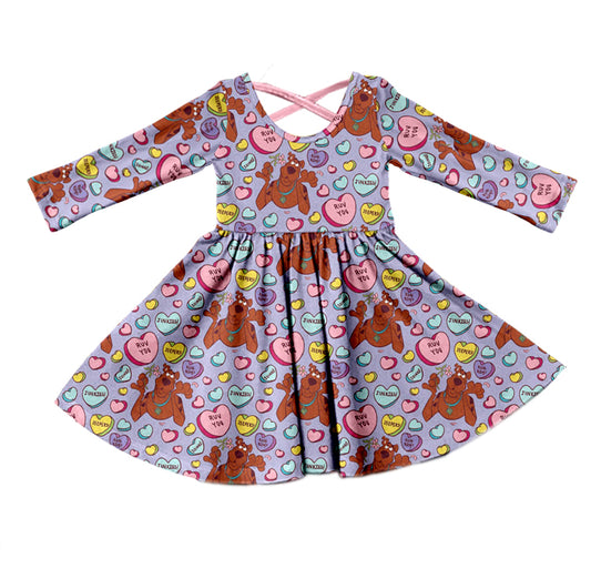 (Pre-order)GLD0505 Cartoon Dog Heart Print Girls Valentine's Knee Length Dress