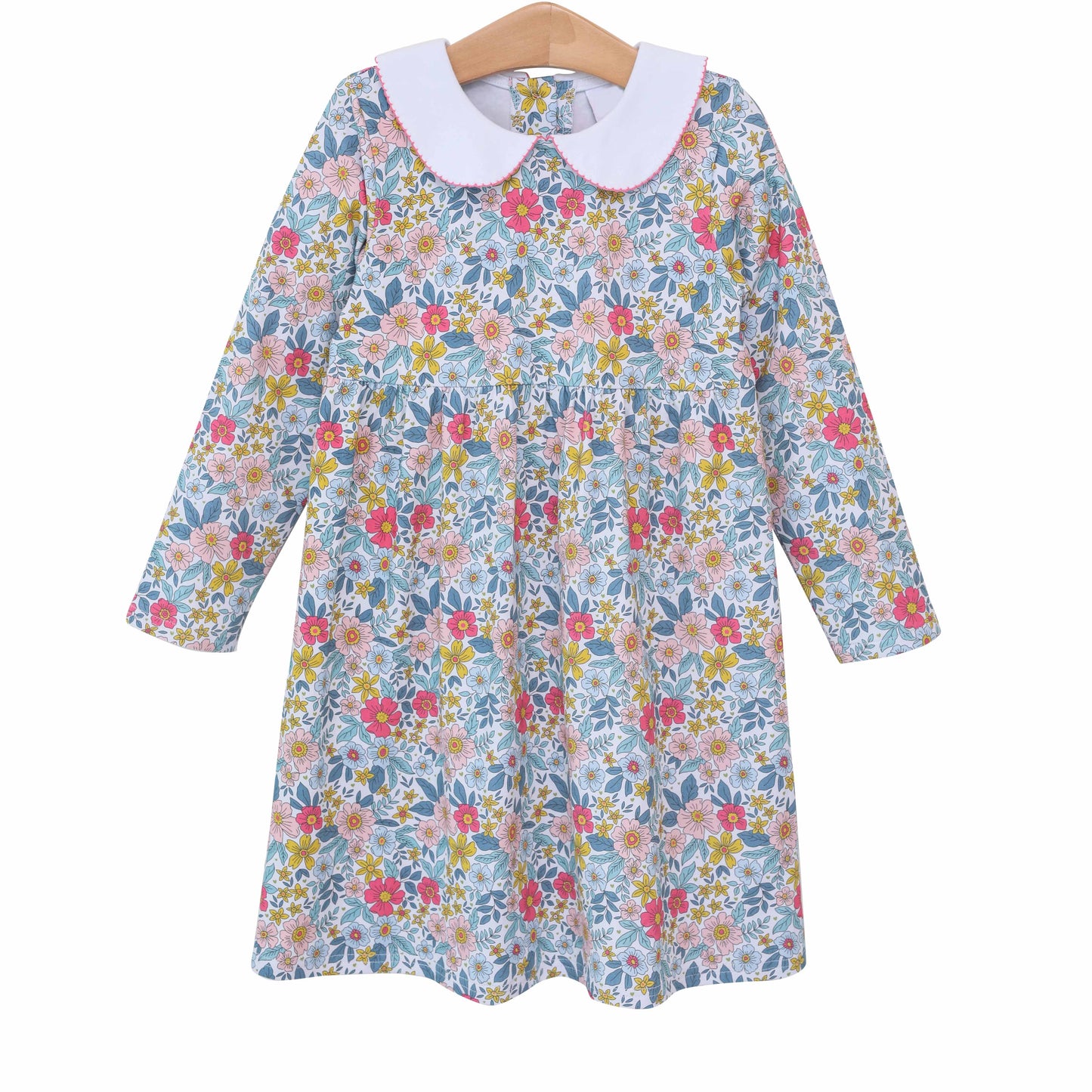 (Pre-order)GLD0514 Flowers Print Girls Knee Length Long Sleeve Dress