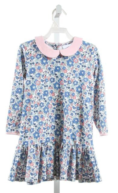 (Pre-order)GLD0522 Blue Flowers Print Girls Knee Length Fall Dress