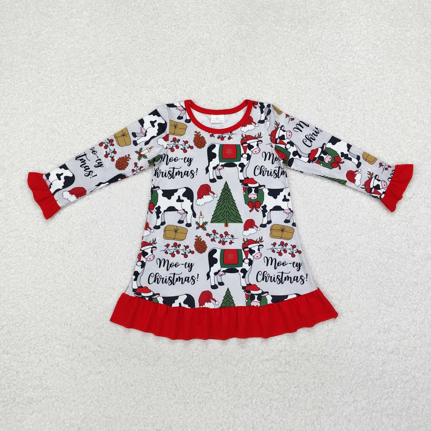 GLD0539 Moo~Cow Print Girls Knee Length Christmas Dress