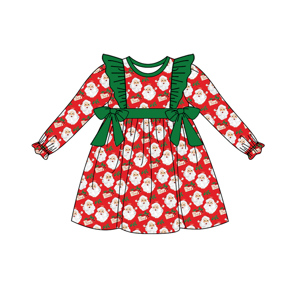 (Pre-order)GLD0553 Santa Print Girls Knee Length Christmas Dress