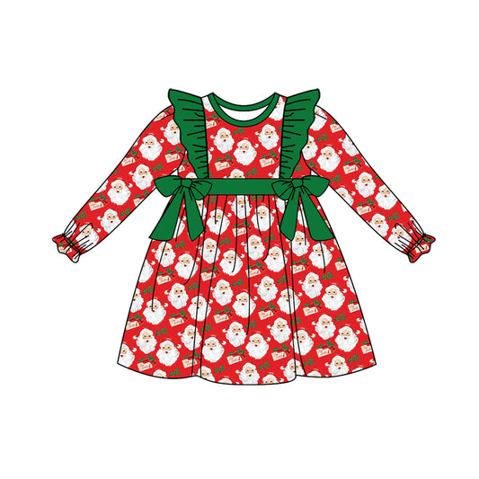 (Pre-order)GLD0553 Santa Print Girls Knee Length Christmas Dress