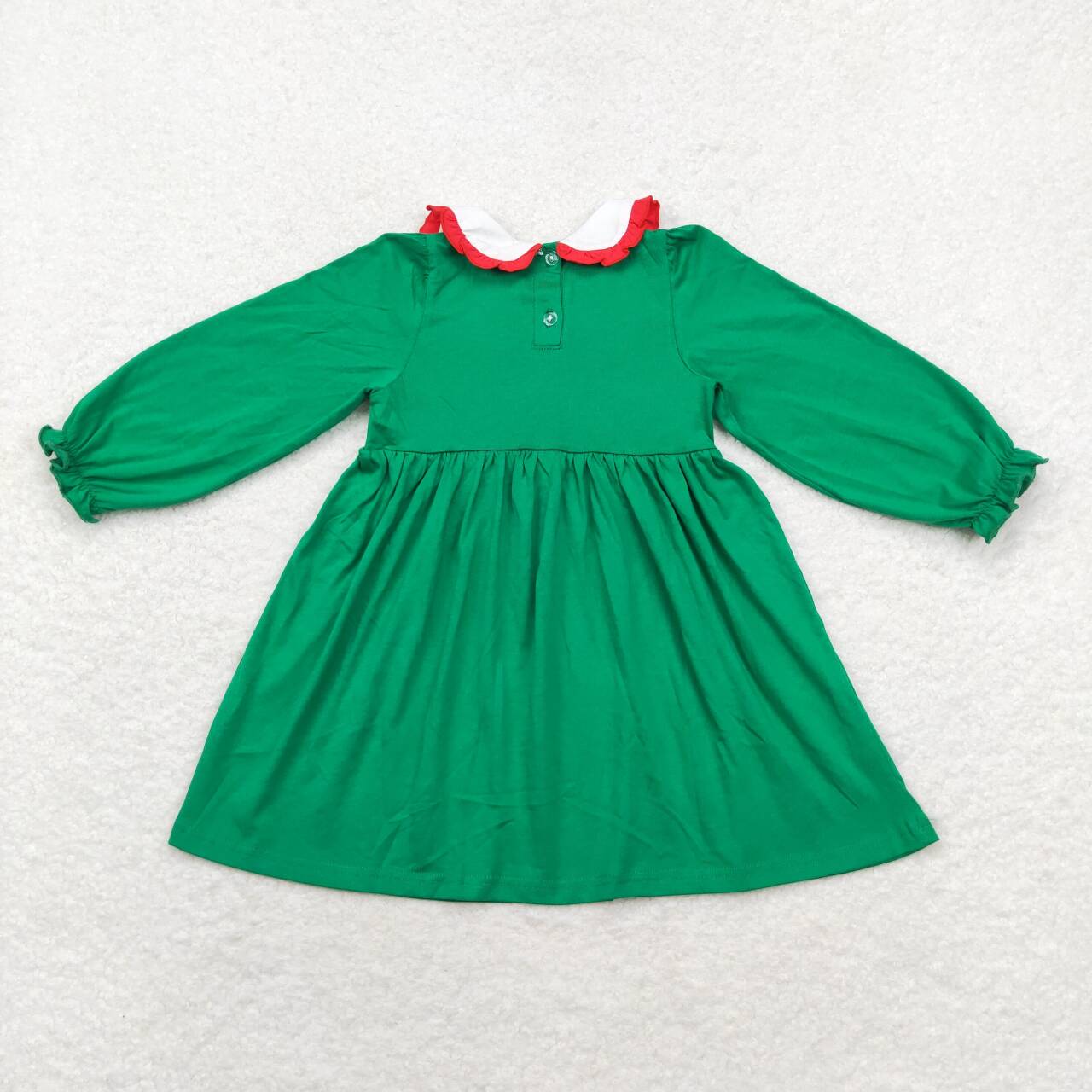 GLD0559 Christmas Tree Green Embroidery Girls Knee Length Dress