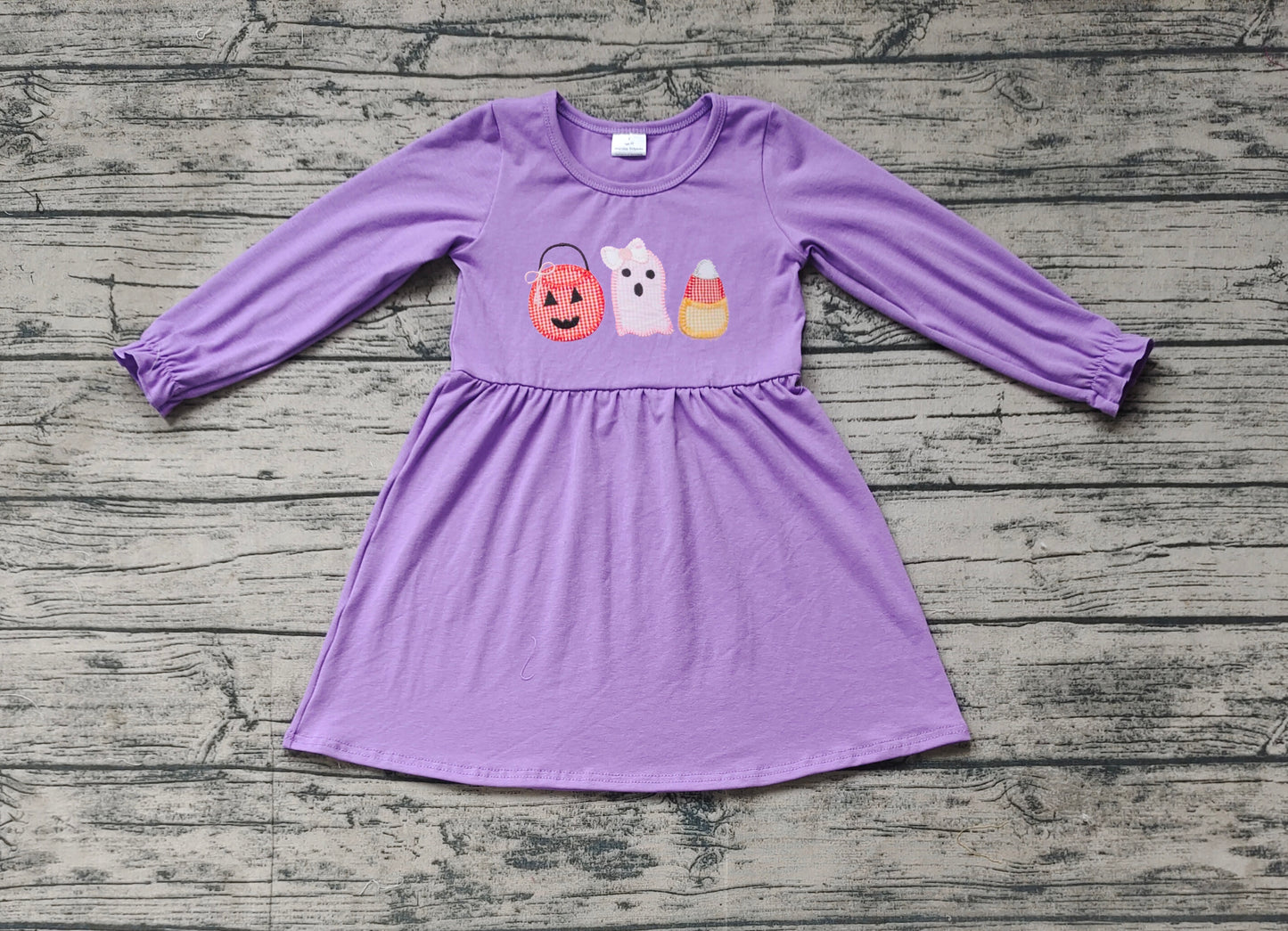 (Pre-order)GLD0575 Ghost Candy Purple Print Girls Knee Length Halloween Dress