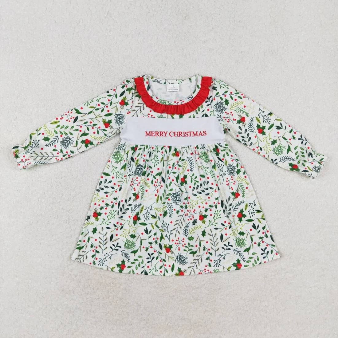 Merry Christmas Embroidery Holly Print Sister Matching Clothes