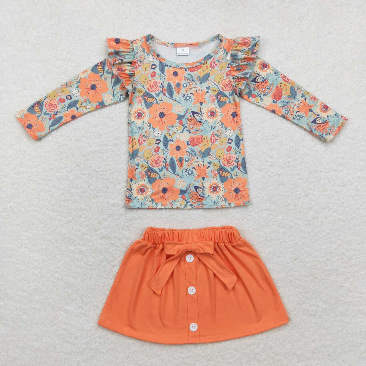 GLD0591 Flowers Top Orange Skirts Girls Fall Clothes Set