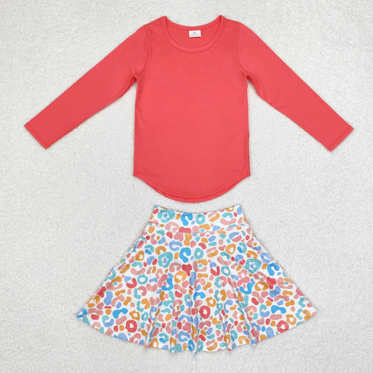 GLD0594 Watermelon Top Colorful Leopard Skirts With Shorts Girls Clothes Set