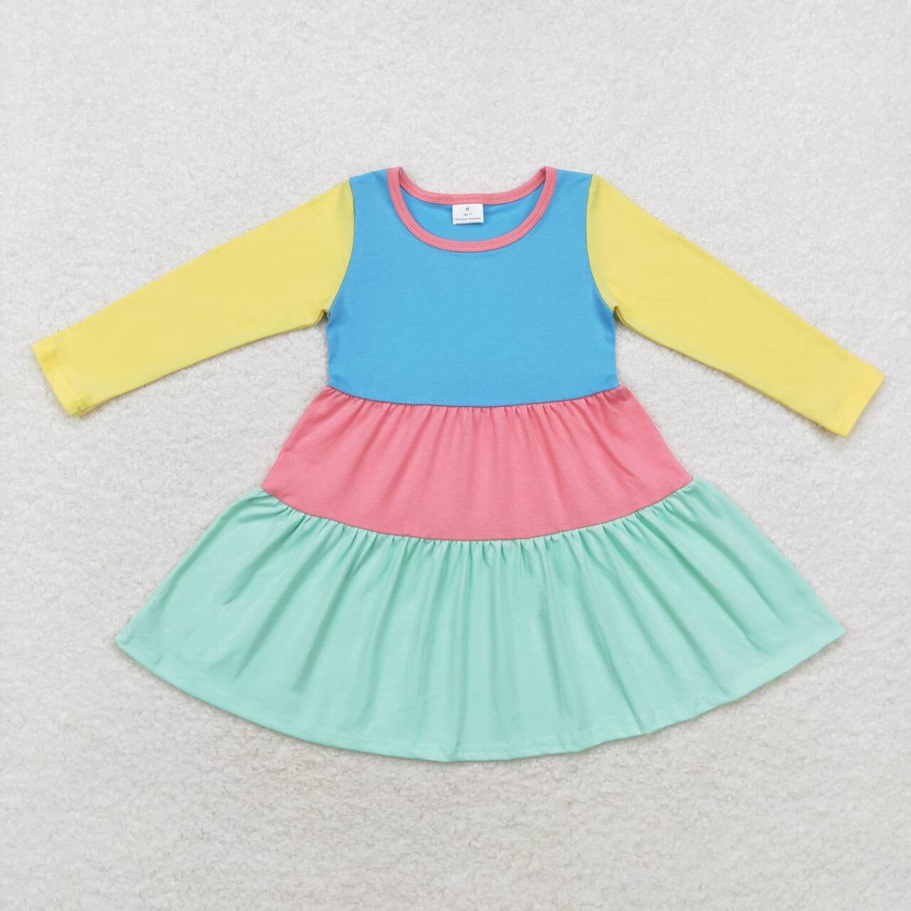 GLD0601 Blue Yellow Red Colors Girls Knee Length Fall Dress