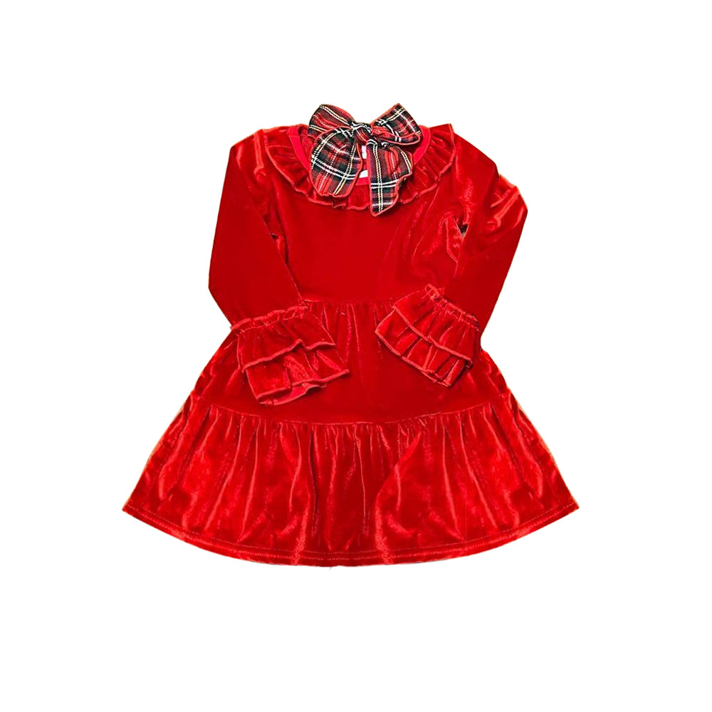 (Pre-order)GLD0618  Red Color Girls Knee Length Christmas  Dress