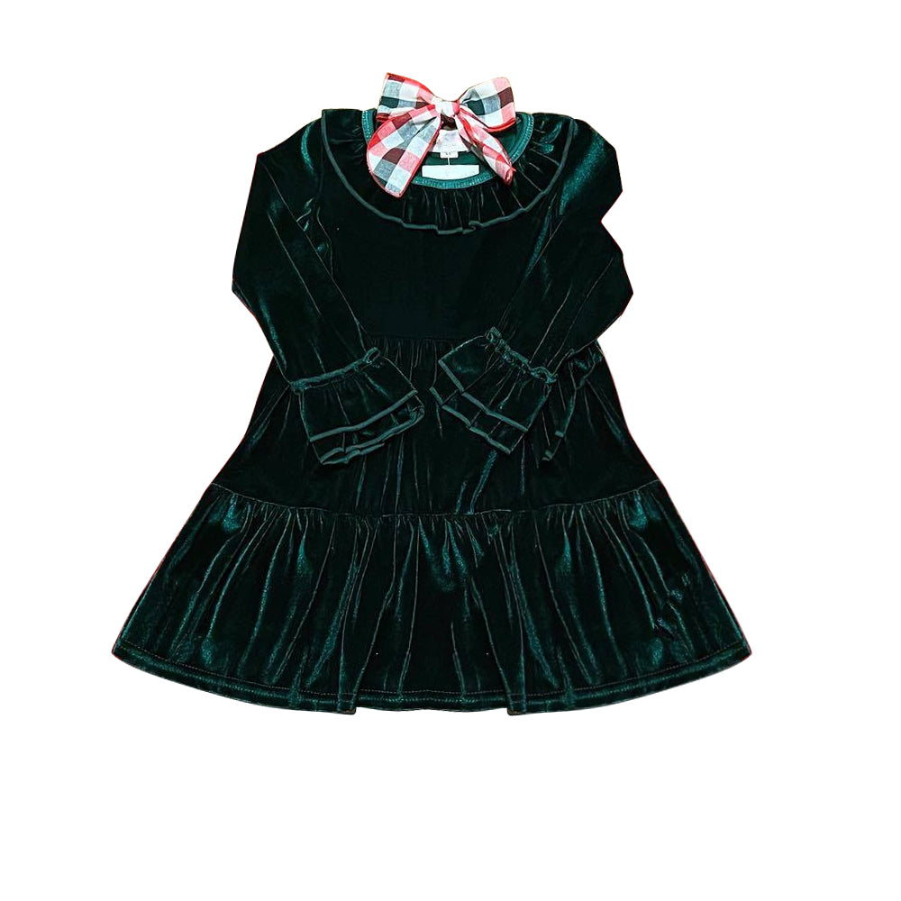 (Pre-order)GLD0619  Dark Green Color Girls Knee Length Christmas  Dress