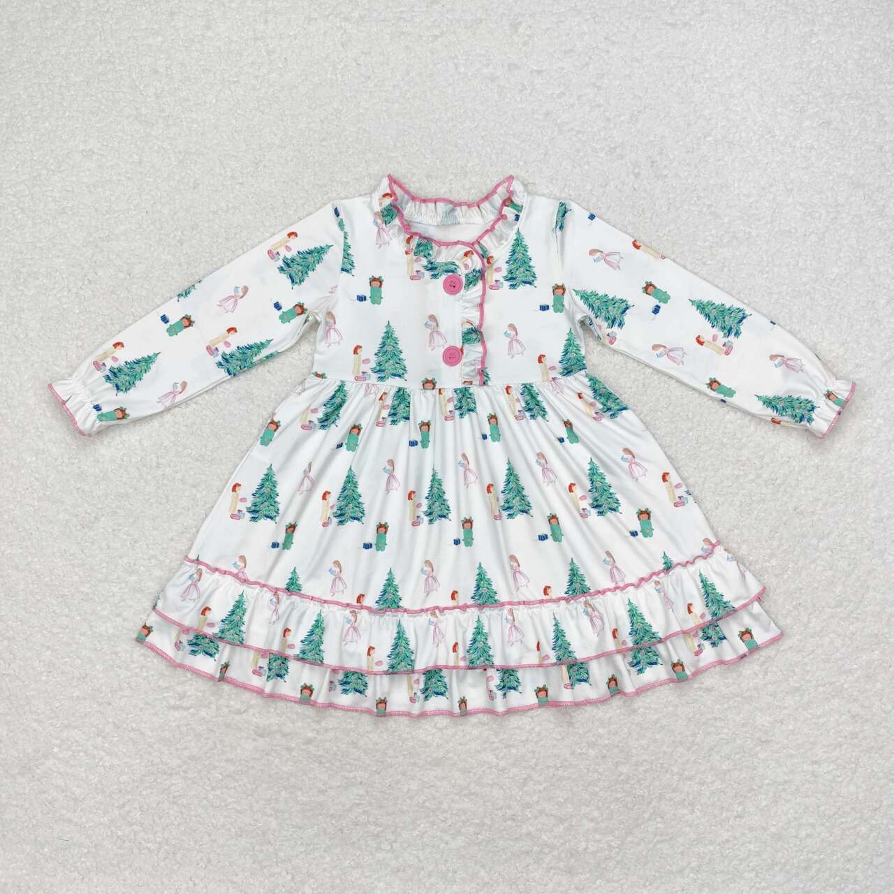 GLD0622  Christmas Tree Print Girls Knee Length Pajamas Gown Dress