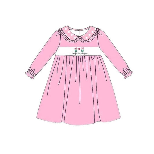 (Pre-order)GLD0642  Bow Cake Coffee Print Girls Knee Length Dress