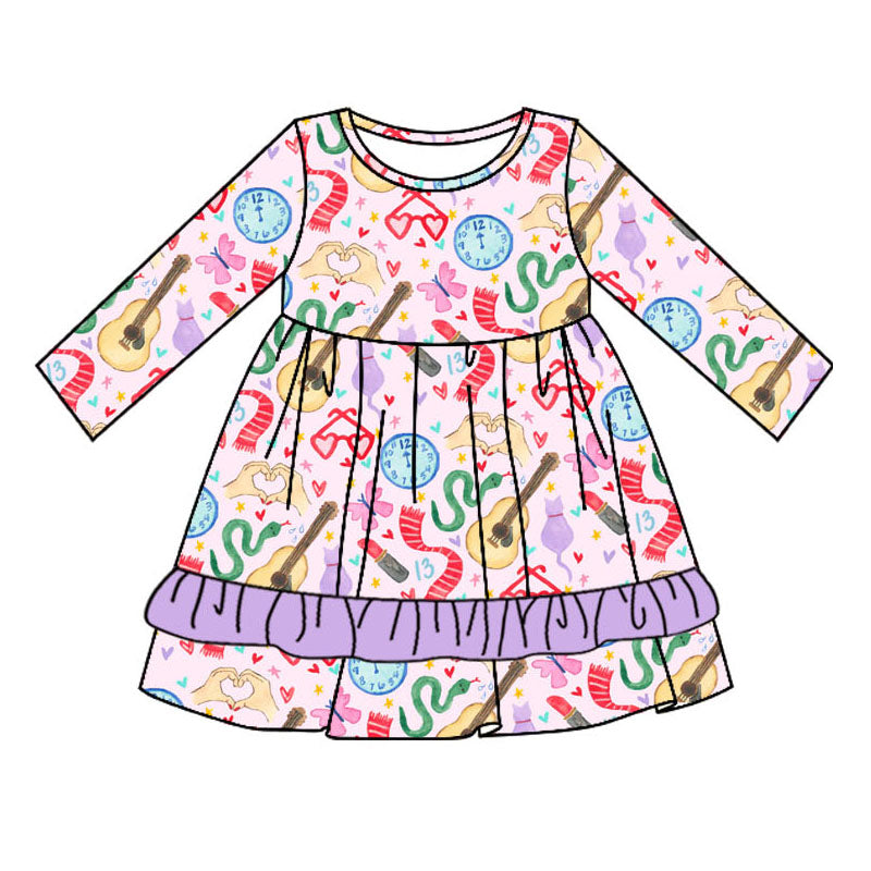 (Pre-order)GLD0676 Singer Swiftie Heart Print Girls Knee Length Dress